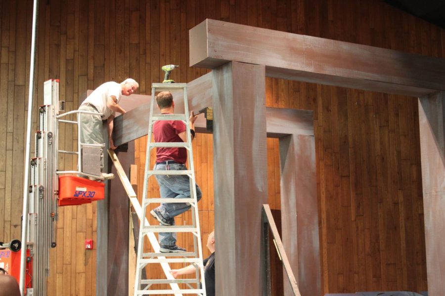 Building Props  Teacher David Borst helps out on Saturday Oct. 20 to build props for the upcoming Crucible play Nov. 1 and 2.