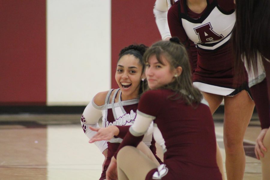 Madison Noel and Taylor Meyers perform with the dance team during Challenge Assembly. Both girls love dance and participate in Advanced Dance Class.