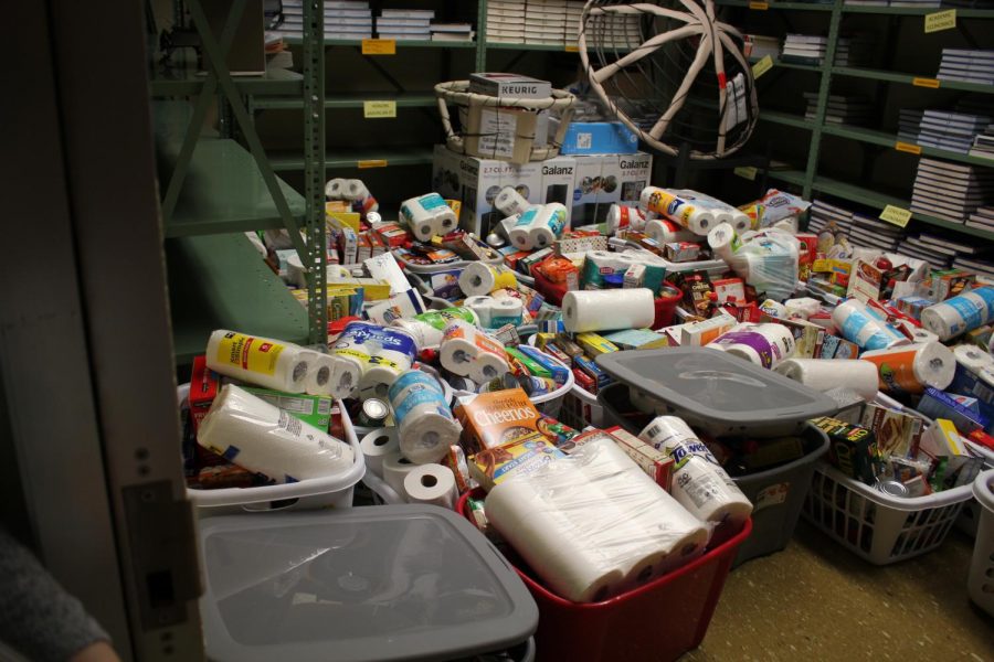 Many teachers and students contributed to the holiday food drive.  Organizers provided a list of items needed that were placed in laundry baskets.