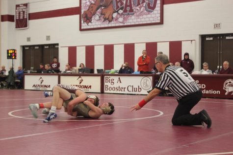Let the games begin.
Junior Matt Sarbo dominates the wrestling mat, winning his second district title at the 2019 districts wrestling competition on Feb. 23. He will also be participating in this years districts as well. Sarbo has the chance of making this year at districts his 100th win throughout his career.