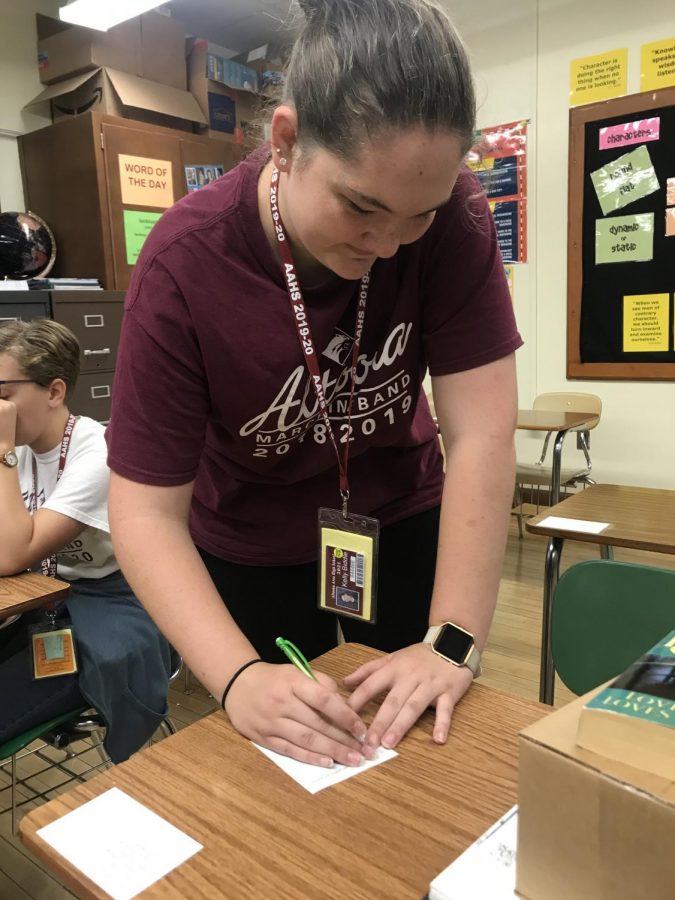 Junior Kelly Biddle votes for class president. The ballots were handed in directly after students voted, and officers were announced during seventh period. 