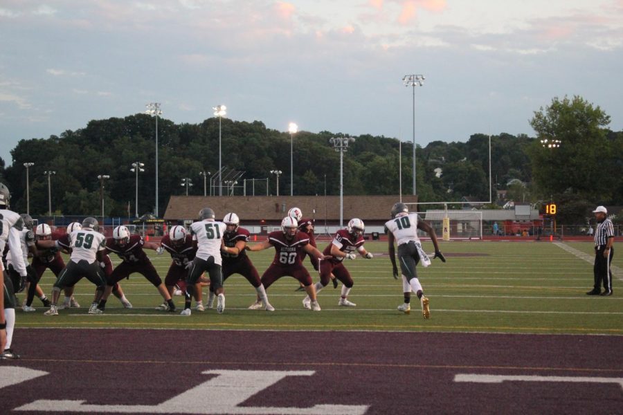 Block! The Altoona Offensive line blocks the Allderdice d-fence. Altoona got their first victory at the Sept. 6 home game. 