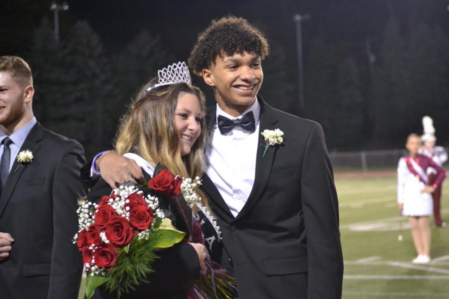 Kassidy Duclos and her escort, KJ Futrell, smile after winning Homecoming Queen. Duclos represented FBLA. 