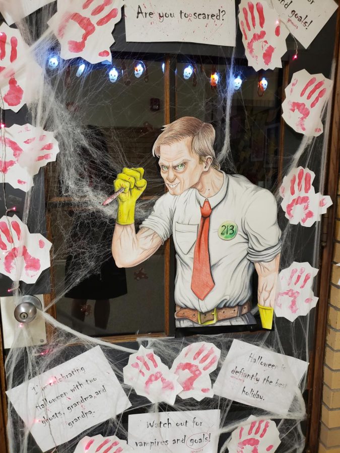 Jackie Flick's class participated in the Halloween door decorating contest in 2018.