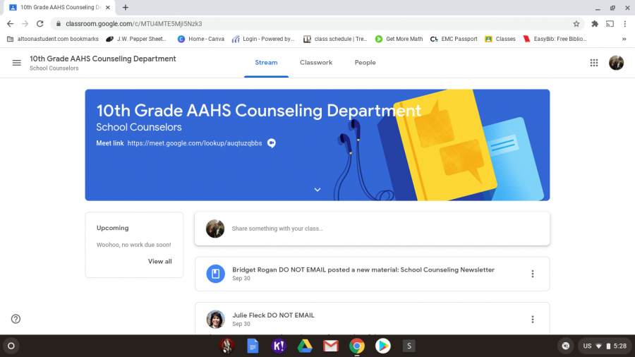 Guidance at home.
Each grade has its own google classroom for the guidance office. Be sure to look through the materials after you've signed up and contact your counselor if you have any questions or concerns