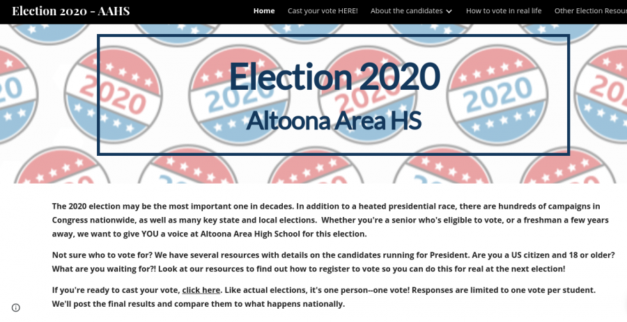 Make sure to submit your vote by Tuesday. Click below to vote. https://sites.google.com/altoonasd.com/election-2020-aahs/home 