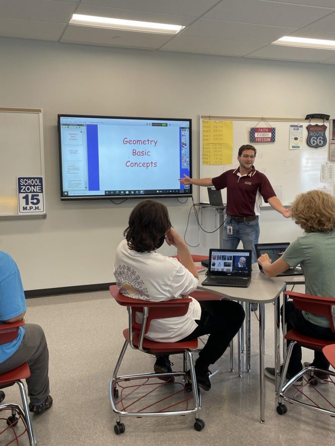 The Bell is about to Ring Kaleb Marasco teaches his eighth period class about basic geometry. Marasco was once a student sitting in the chairs as his students do now.