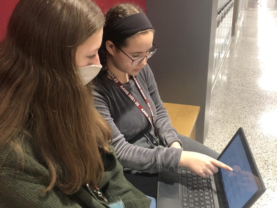Lawson shares her third marking period schedule with Cooney. Some students have been logging into Skyward in order to see their second semester classes. 
