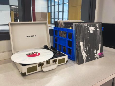 Returning To In Person Leaning Last year business teacher, Christopher King brought in his turntable along with a few records from his collection. He keeps it in his classroom for either him or his students to use. 