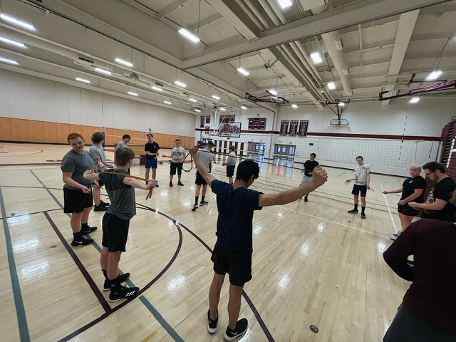 Stretching
Boys volleyball team warms up before starting practice.