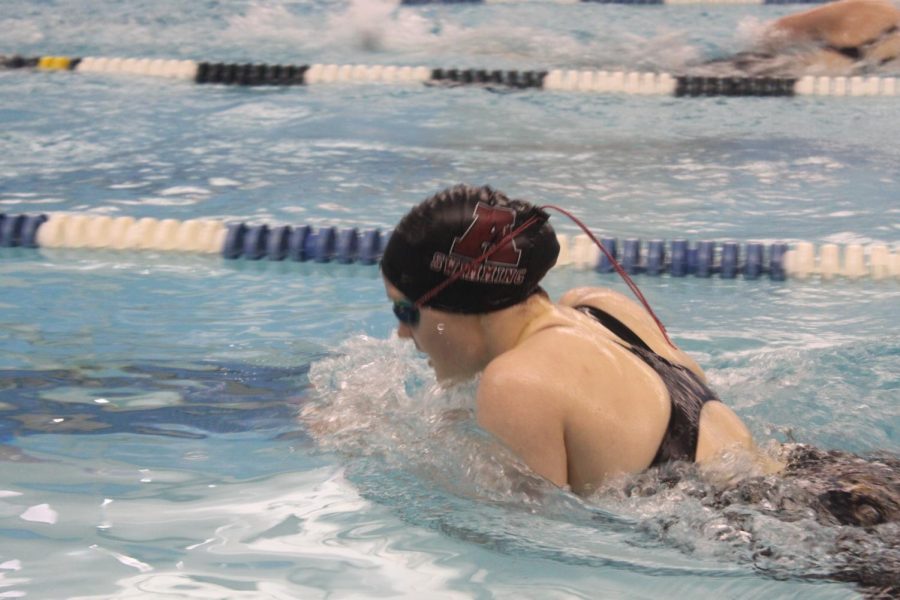 Take a breath, Sophomore Alexis Fraundorfer swam the 200 IM. She finished in sixth place. 