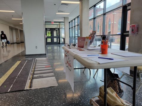 (Prom)ise. The Prom Promise table is ready for promises to be made. At lunch, students were able to put on drunk goggles and try to walk in a straight line to show how dangerous driving under the influence is.