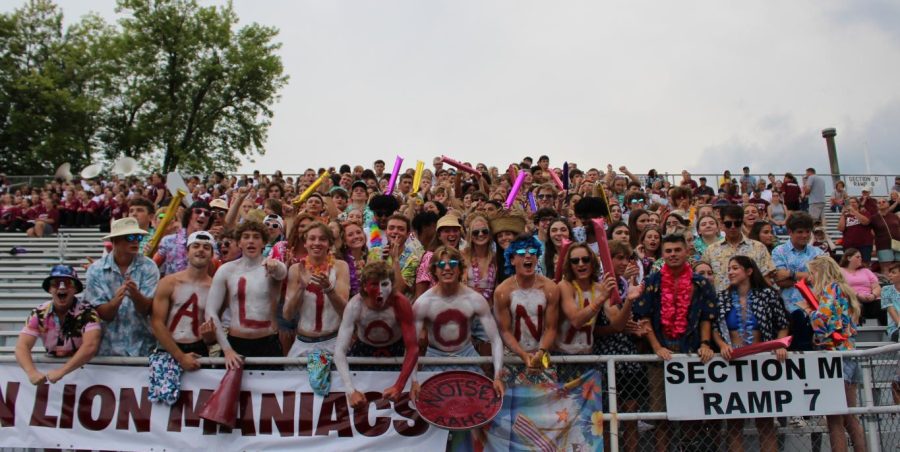 School spirit. The students section prepares for the game versus Hollidaysburg. The theme was Hawaiian.  