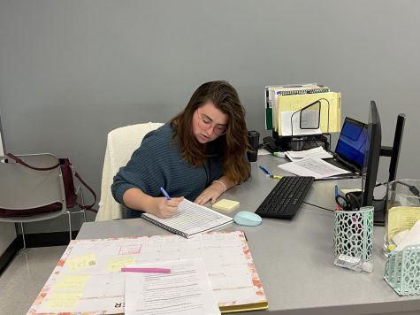 Microsoft Excel teacher Chelsey McKee adds grades to Skyward before interim grades are due. McKee joined the teaching staff during the 2022-23 school year. 