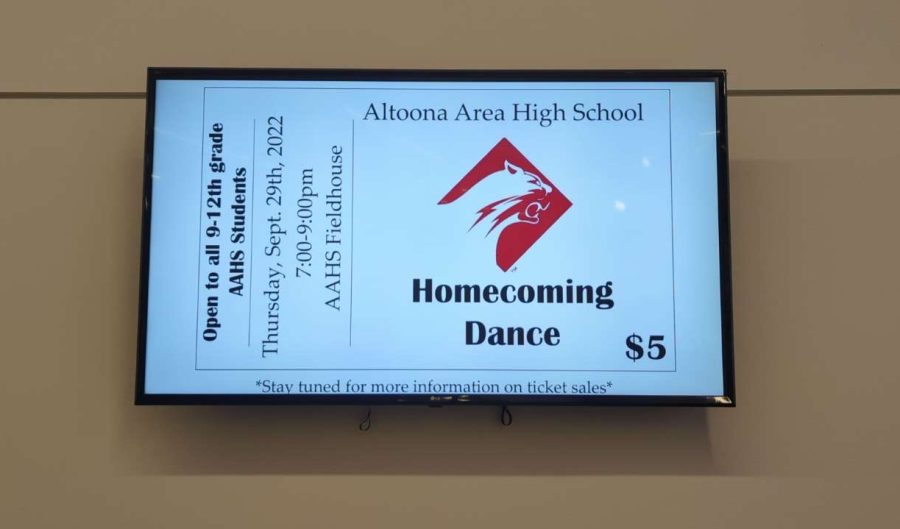 Homecoming ticket information is showing up on the TV screens to remind everyone Homecoming is approaching  fast. 