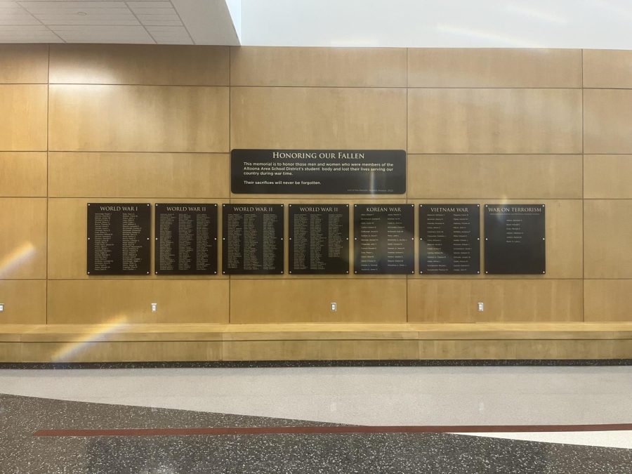 Honoring our fallen. A memorial to honor all of the men and women who were a part of AASD was put up in the lobby of the B building this past school year. 
