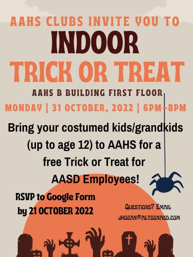 Altoona Area High School is hosting an indoor Trick-or-Treat. Different clubs have signed up to hand out candy. 