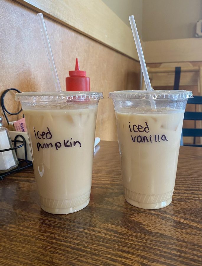 Coffee. Reporters ordered iced coffee while reviewing the food. One was pumpkin flavored and the other was vanilla. 