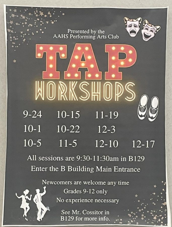 Tapping away! Tap workshops are in session form 9:30 - 11:30 a.m. in B129. Students can learn more and practice tap in order to prepare for the auditions on Tuesday, Dec. 20.
