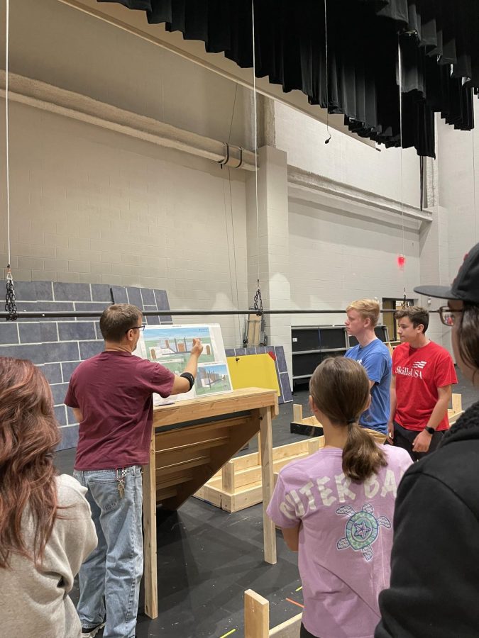 Listen closely. David Borst explains what the tasks will be for building the set. 