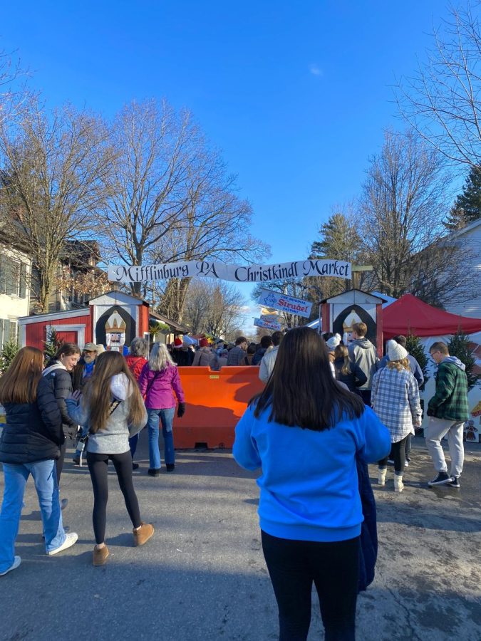 Welcome. The banner welcomes everyone to the Christkindl market in Mifflinburg. Foreign Language Club took a field trip to this German themed market on Dec. 9. 