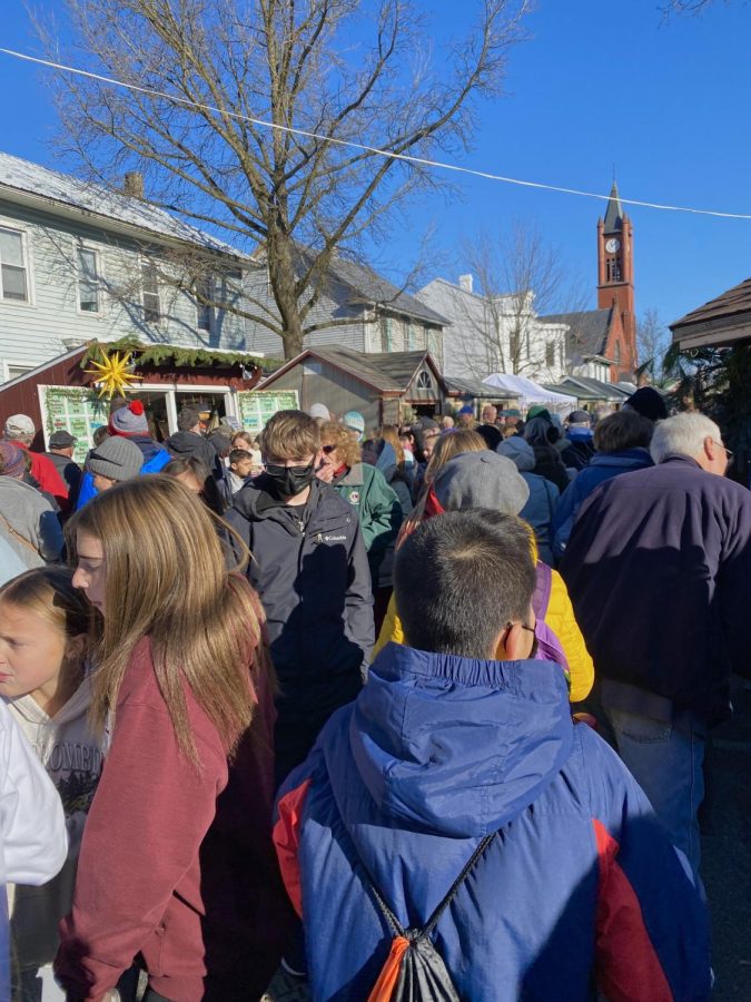 Busy streets. Students navigate their way through crowded streets. Students stayed with friends to ensure nobody got lost. 
