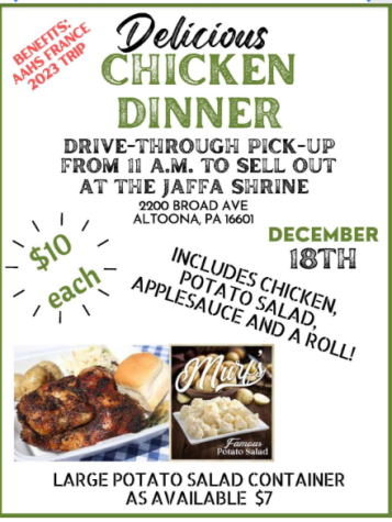 Winner Winner Chicken Dinner!
Foreign Language club holds a dinner at the Jaffa Shrine on 2200 Broad Ave. The dinner will be there to benefit their France trip in 2023. 

