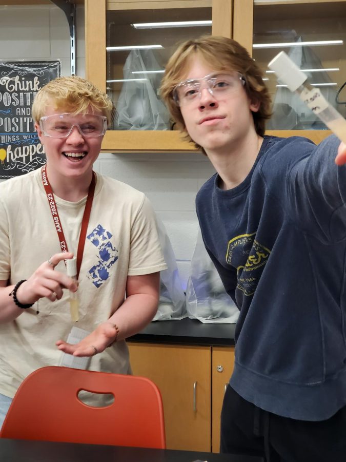 Senior Eli Steward strikes a pose with the bacteria and catches Eli Peteuil off guard. 
