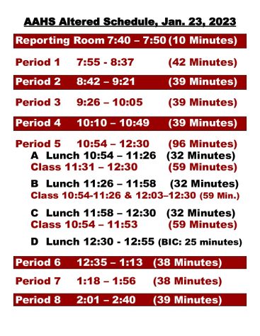 Modified schedule for 1/23