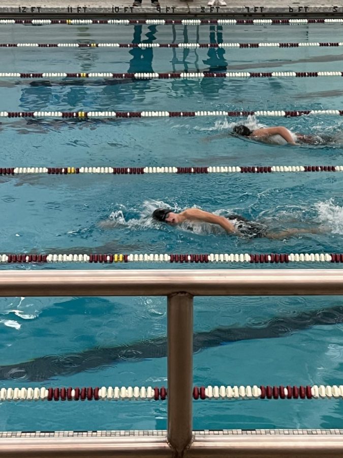 Just keep swimming. This was the end of the race when both swimmers were giving it their all. Altoona was the only team that competed in this event. 
