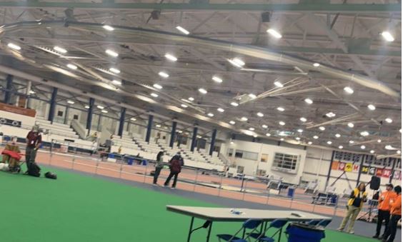 Indoor track teams begin to gather at the stadium before the start at 10 a.m.