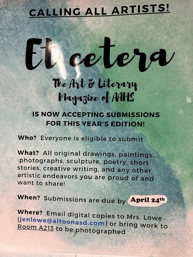 Et Cetera. A poster hangs outside of A213 advertising the art and literary magazine. Students are encouraged to submit artwork of all kinds to be published. 