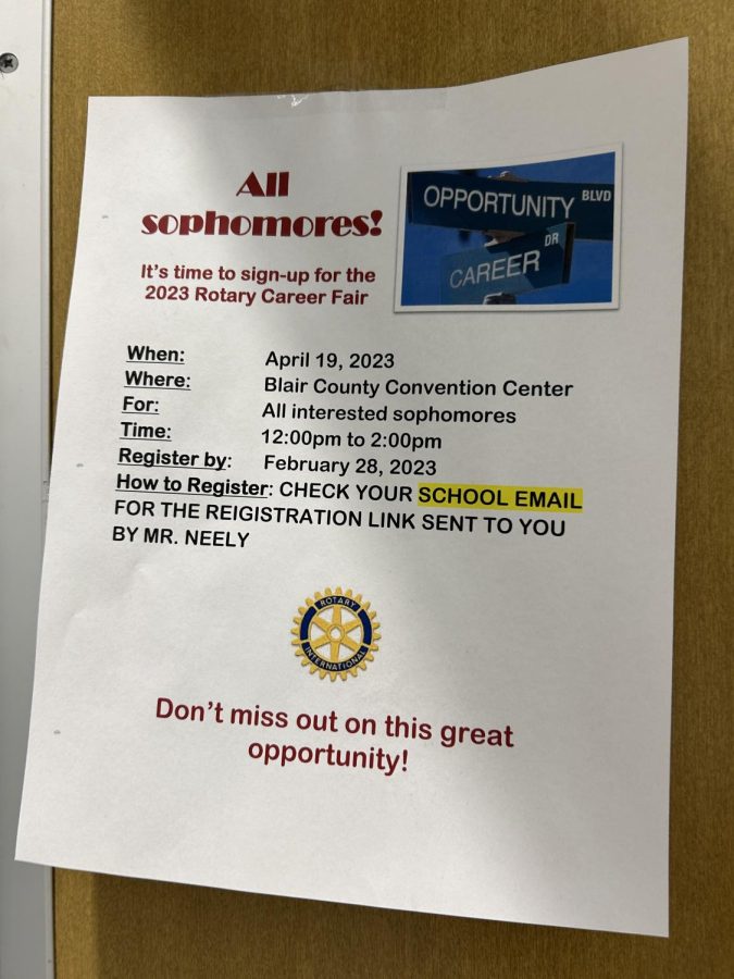Careers. Flyers hang around the school advertising the fair. Registration for students closed on Feb. 28. 