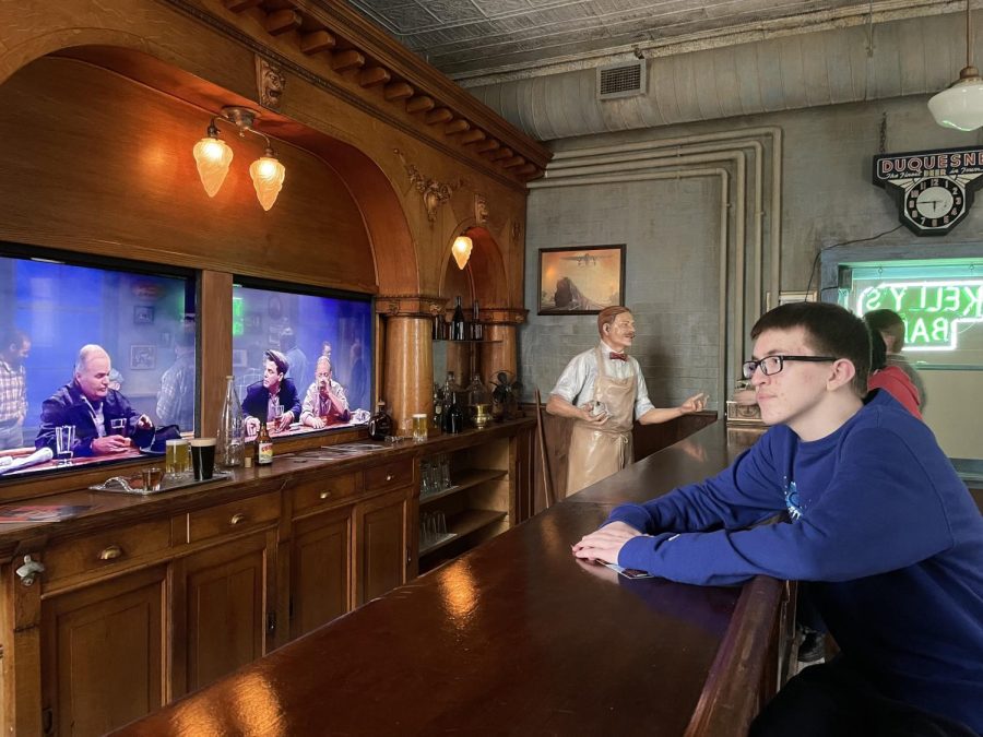 Bartender. Sophomore Nolan Brennan sits at the historical bar at the railroaders museum. The bar features a show documenting the history of railroad workers.