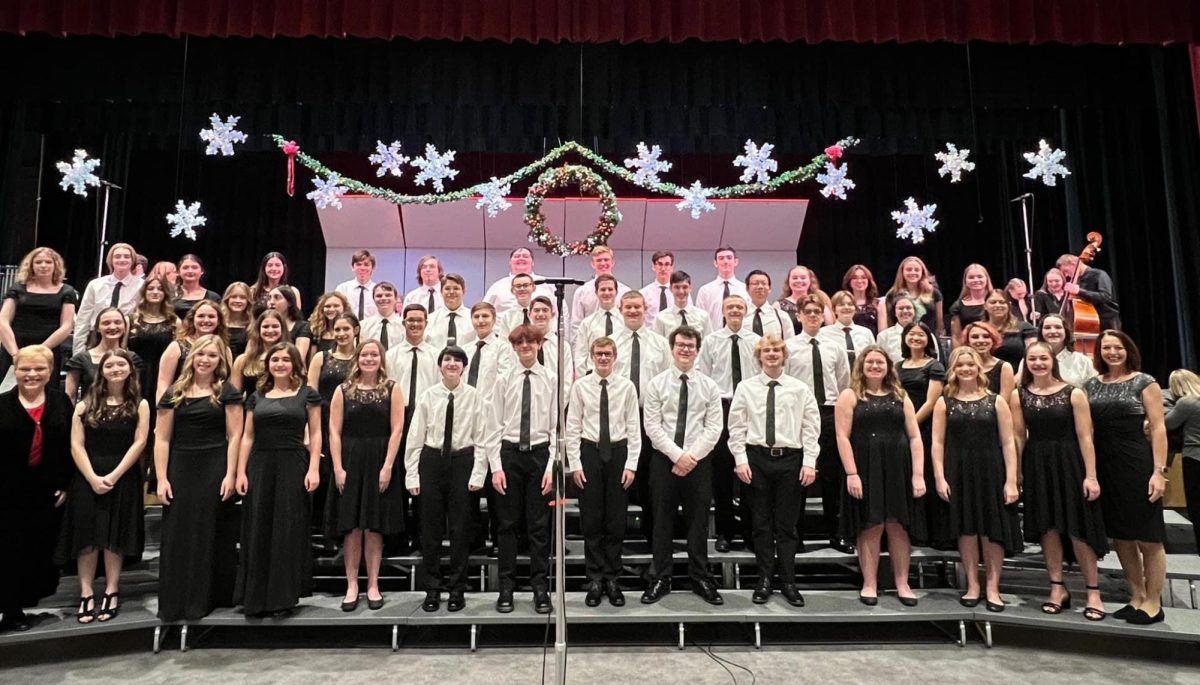 Happy Holidays. The Altoona vocal ensemble and Hollidaysburg Fantasia pose together for a photo. The two groups performed at the annual ASO Holiday Spectacular concert.