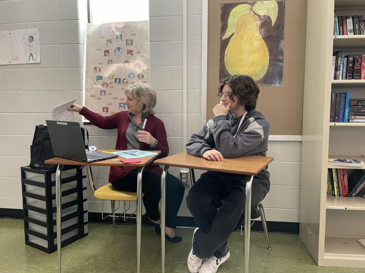 The last schedule. Junior Dominick Zlupko discusses his senior year schedule with his guidance counselor, Eileen Starr. This will be his final time scheduling classes for high school, making it a time to be remembered.