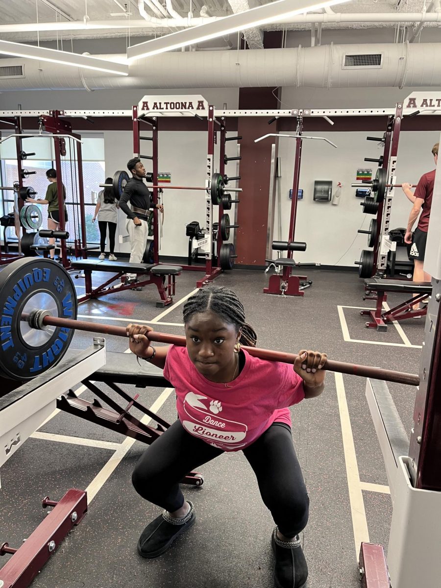 Hard at work.  Sophomore Hannah Owulade works out and stays in shape.
