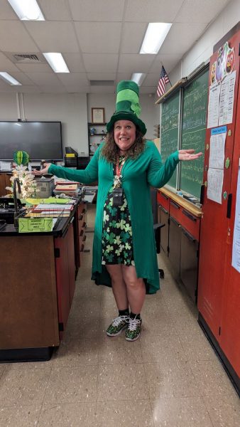 Celebration. Biology teacher Paula Irwin dresses up in honor of St. Patricks Day. 