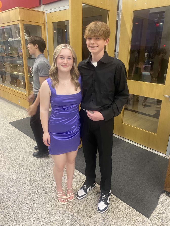 Dance the night away. Freshman, Brennen Bracciale and Brynley Rouzer attend the annual Spring Fling. A dance was held for the freshman and sophomore class on Thursday, April 12. “The dance was fun. I enjoyed it,” Bracciale said.