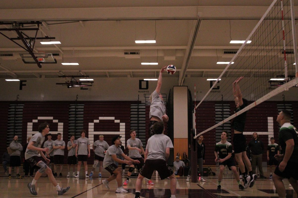 Kill! Junior Kallen Plunket spikes the ball over the net in a scrimmage game.