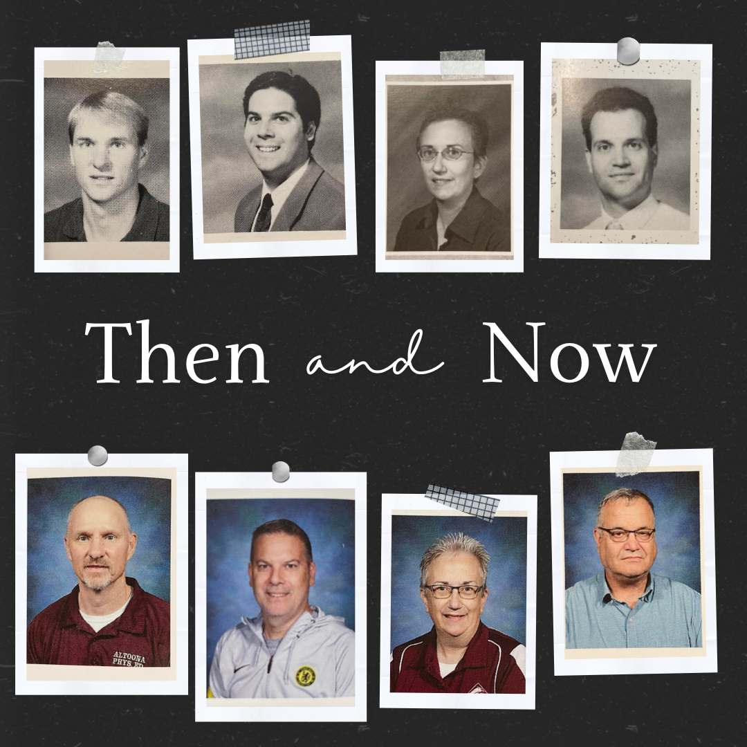 Then and now. These teachers started their teaching careers between 1991 and 2003. The first versus last yearbook appearances of this years retiring teachers show up to 33 years of growing and changing. 