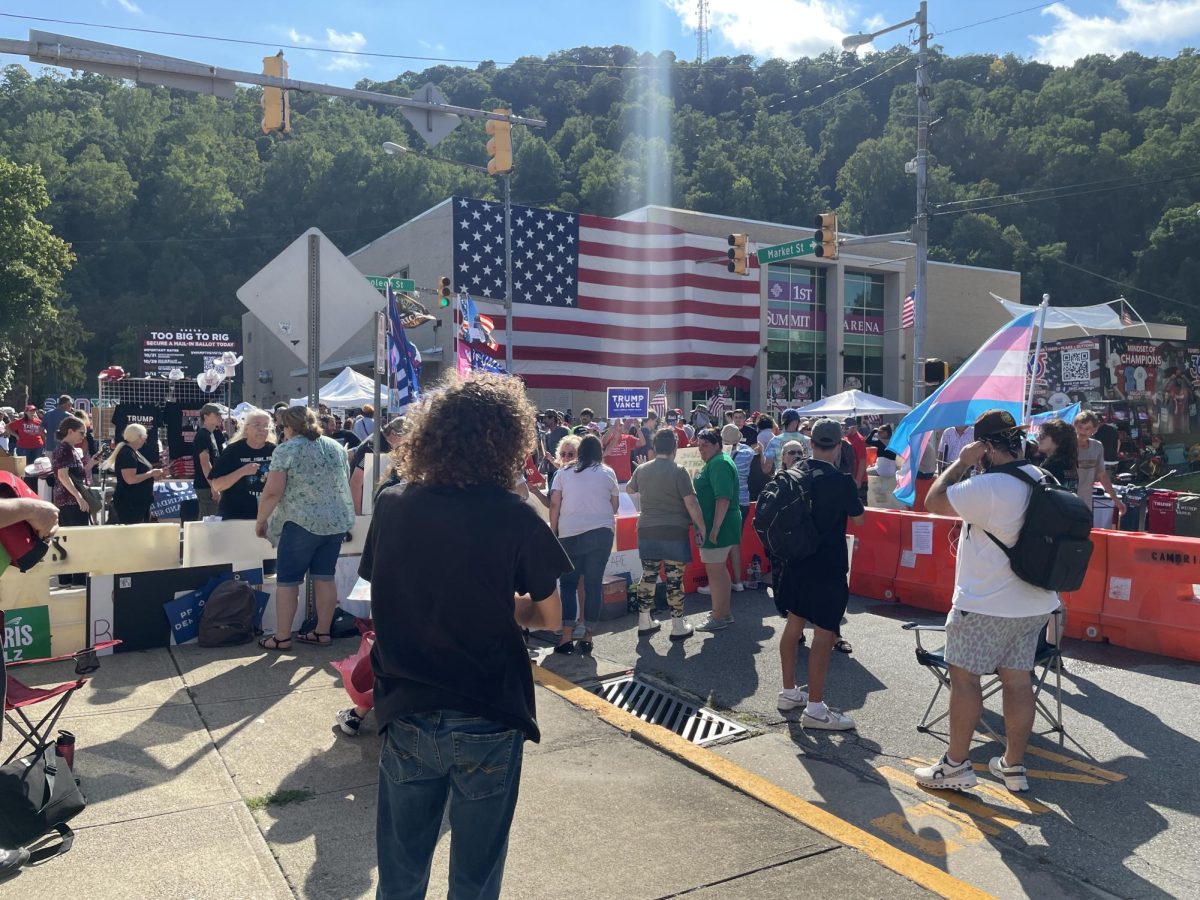 A small counter protest gathers near the main section of the rally area. 