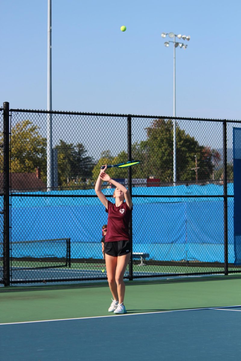 S. Irwin playing doubles with Hovan. The freshman and sophomore duo played against two Tyrone players. 