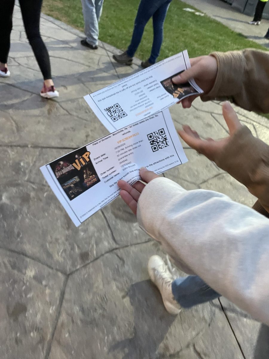 V.I.P. Juniors Grace Hovan and Grace Long show off their tickets to "Field of Screams". "Field of Screams" is a popular haunted attraction located in Lancaster, PA. 