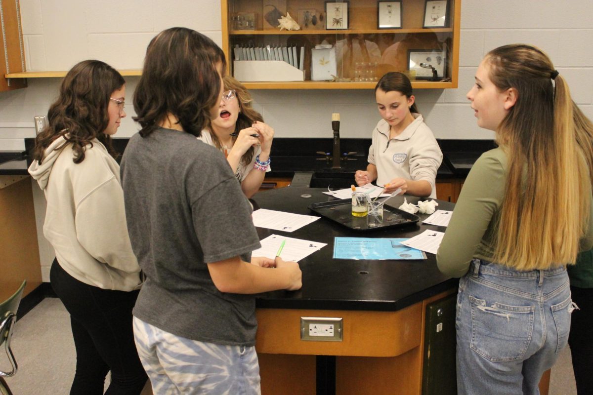 Freshmen Nora Beecham, Grace Murphy, and Carmen Serrano share their observations of their lab procedures.