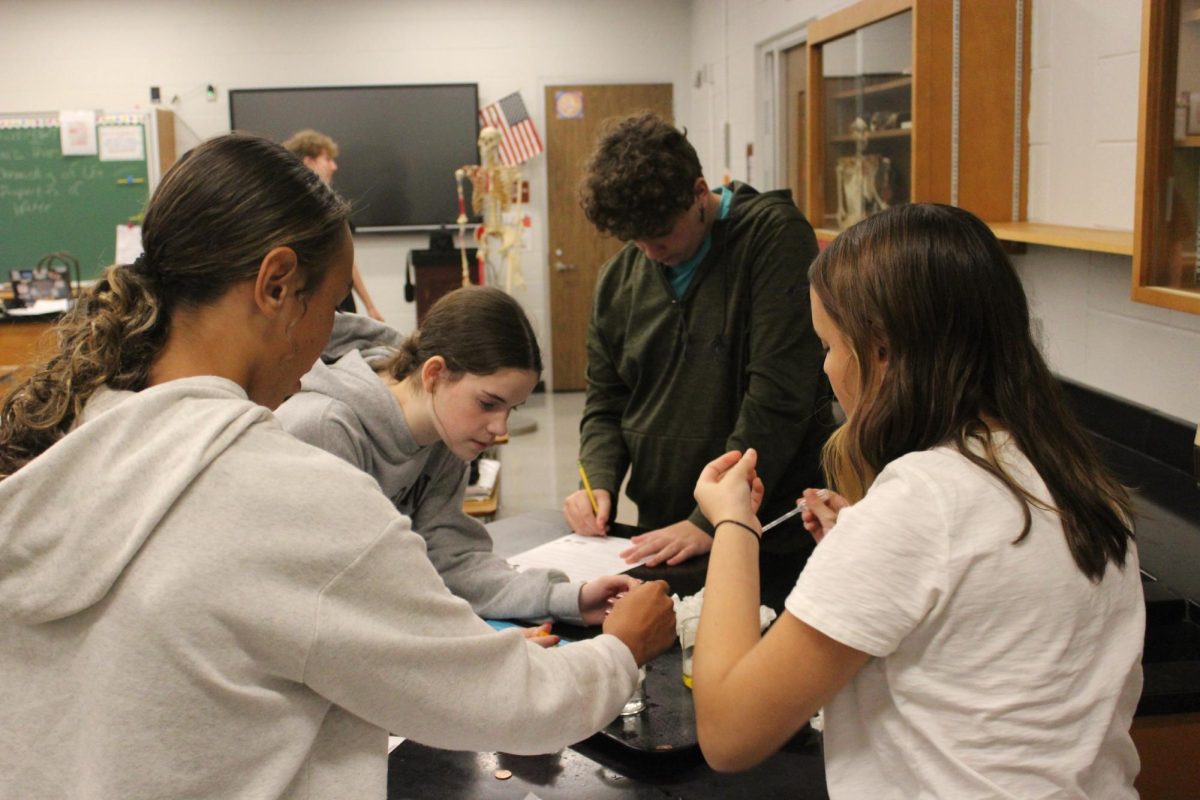 Freshmen Ava Williams, Addison Mithchel, Carmon Serono and Kye Walls all come together to work efficiently as a group.