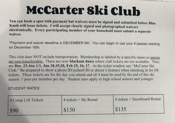 Students can email McCarter for more information on ski club. Students must fill out paperwork. 