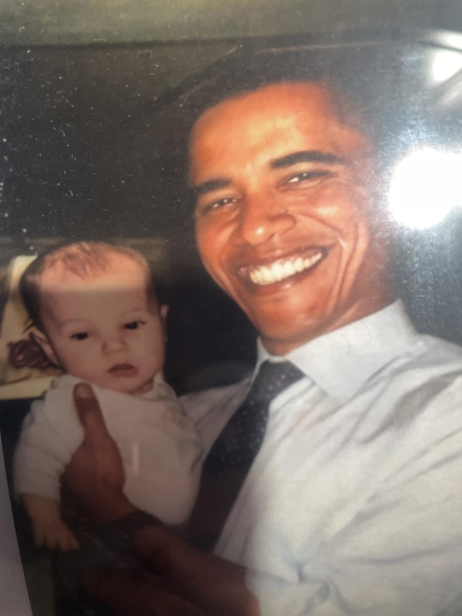 Opportunity of a lifetime. President Obama holds a then baby Noah DiVentrua. The photo was taken at the bowling alley his family owns. (Courtesy of Noah DiVentura). 
