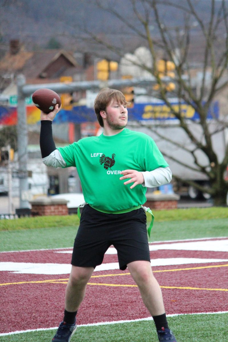 Focused. Junior Joshua Wolfe prepares to throw the ball to a teammate. Wolfe played for The Leftovers. 