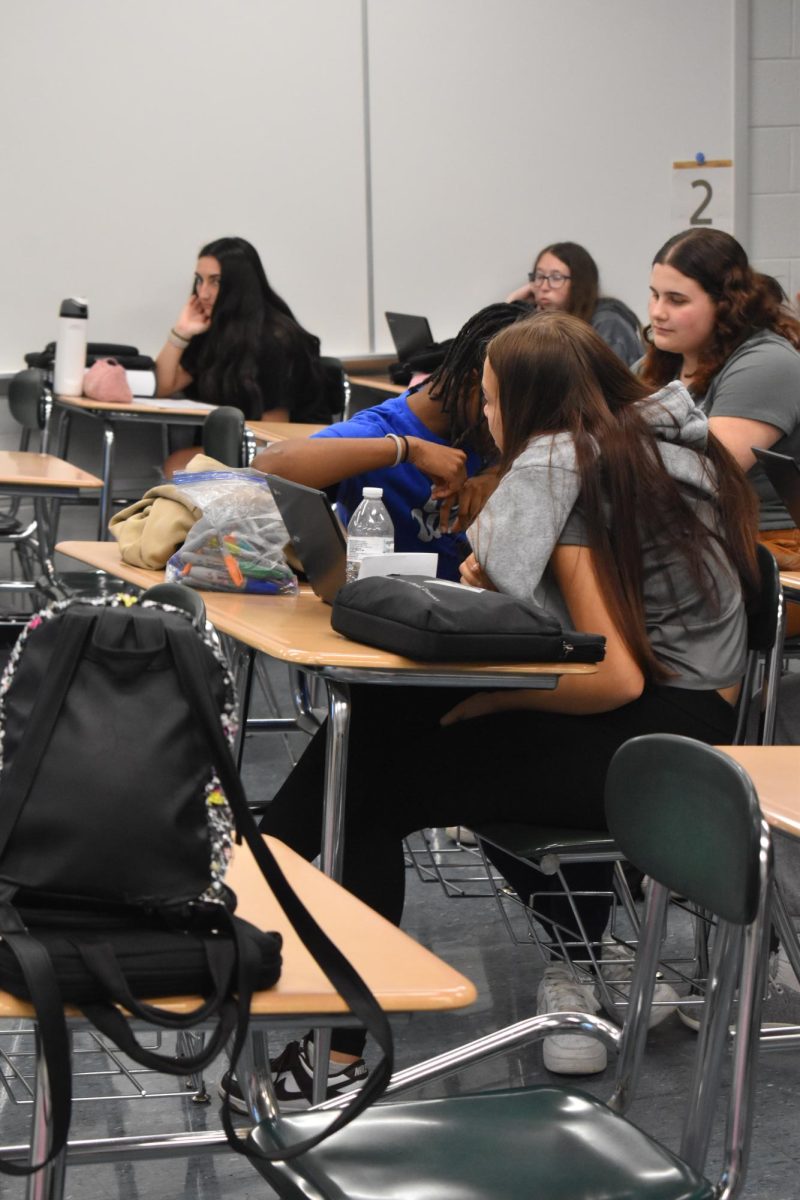 English teacher Amanda Kelly's Creative Writing Class socializes. The students weren't working, but ended up having a great class period. 